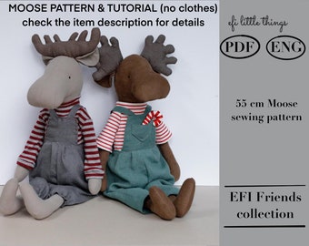 Tutorial & Pattern Moose Toy Doll PDF Sewing guide