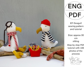 EFI Seagull Aviator and Sailor soft toys sewing PDF pattern and tutorial