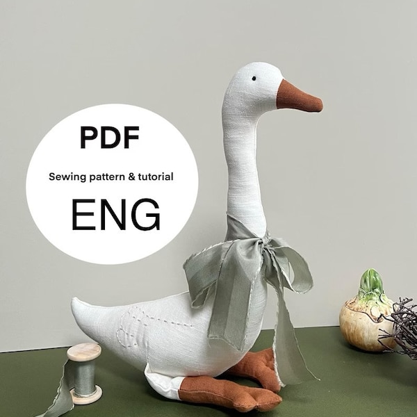 Linen stuffed soft toy  goose PDF sewing pattern and tutorial