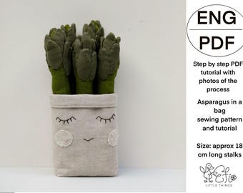 Asparagus in a bag soft toy Pretend Play PDF Sewing Pattern and Tutorial