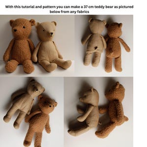 May include: Five teddy bears in various poses, all made from brown fabric. The bears are 37 cm tall and are shown in different positions, including sitting, standing, and lying down.