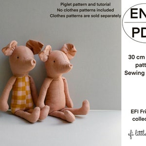 30 cm soft toy rag doll making Piglet sewing PDF pattern and tutorial image 1