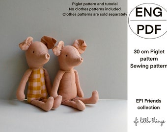 Muñeco de trapo de peluche de 30 cm para hacer Piglet, patrón de costura en PDF y tutorial