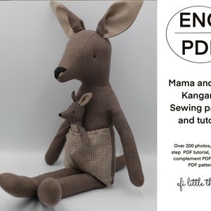 Mama and Joey Kangaroo soft toy heirloom doll sewing pattern and PDF and video tutorial