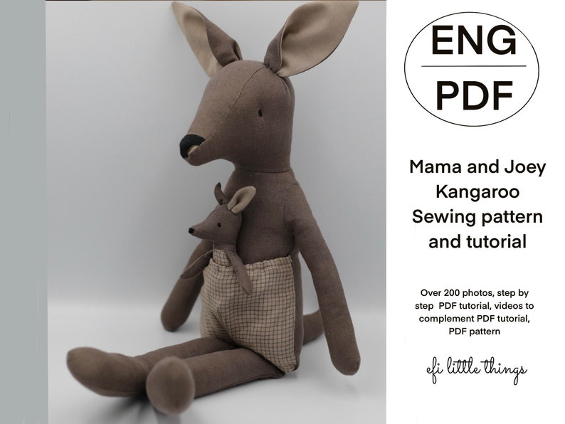 Mama and Joey Kangaroo Soft Toy Heirloom Doll Sewing Pattern and PDF ...