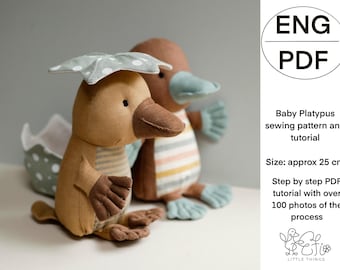25 cm Baby Platypus soft toy making PDF sewing pattern and tutorial