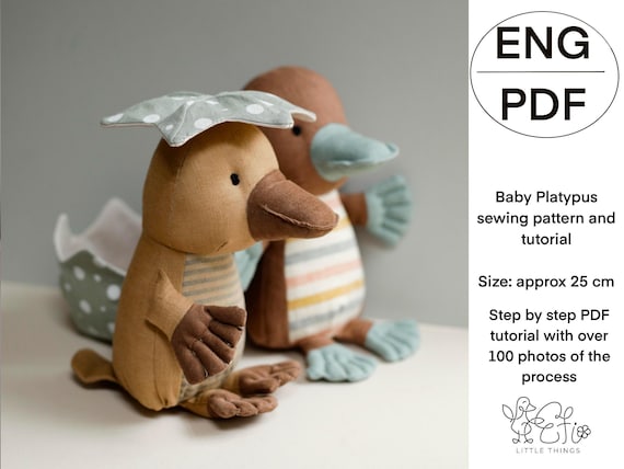 25 cm Baby Platypus soft toy making PDF sewing pattern and tutorial