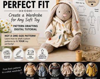 Soft Toy Clothes Pattern Drafting Tutorial PDF, Custom Toy Clothing Patterns, Top, Trousers, Dress, Jacket & Bathrobe