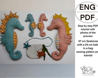 Seahorse family mama, papa and babies PDF sewing pattern and tutorial