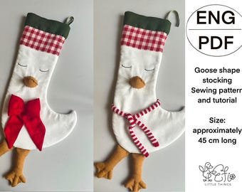 Goose shape Christmas stocking sewing pattern and tutorial