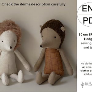 Bambola di pezza di peluche da 30 cm per realizzare un modello PDF e tutorial per cucire un riccio