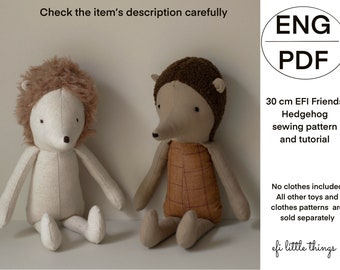 30 cm soft toy rag doll making Hedgehog sewing PDF pattern and tutorial