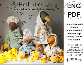 Dolls Toys Bathrobe with pockets and hood with shower cap sewing pattern and tutorial for 55 cm and 30 cm EFI Friends toys
