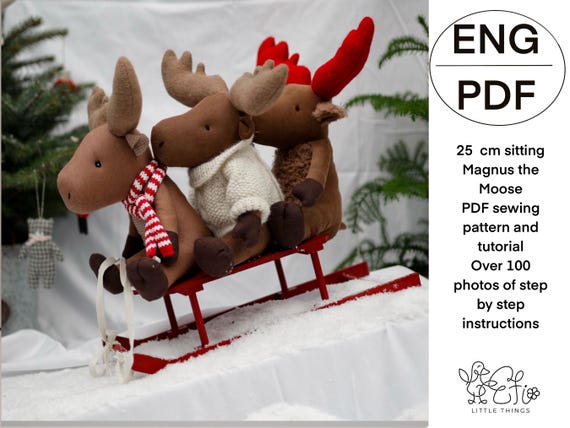 Magnus the Moose soft toy making PDF sewing pattern and tutorial