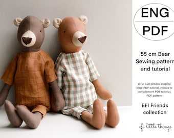 Tutorial & Pattern 55 cm Bear Toy Doll PDF Sewing guide