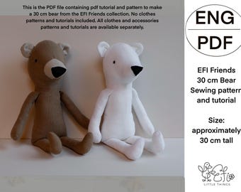 30 cm EFI Friends collection soft toy rag doll making Bear, Polar Bear sewing PDF pattern and tutorial