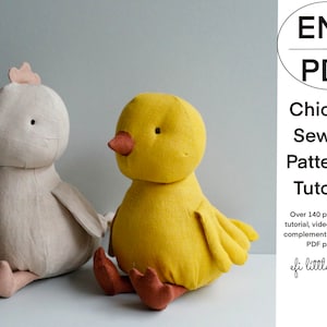 Easter chicken duck chick soft toy doll sewing PDF and video tutorial and PDF pattern