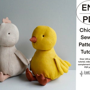 Easter chicken duck chick soft toy doll sewing PDF and video tutorial and PDF pattern