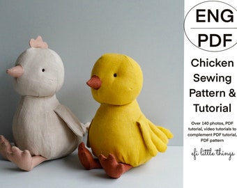 Easter chicken duck chick soft toy doll sewing PDF and video tutorial and PDF pattern