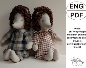 40 cm EFI Hedgehog soft toy doll PDF sewing pattern and tutorial