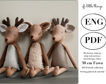 30 cm soft toy rag doll making Fawn Deer sewing PDF pattern and tutorial