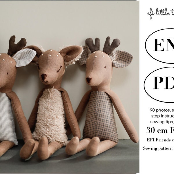 30 cm soft toy rag doll making Fawn Deer sewing PDF pattern and tutorial