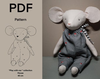 Pattern PDF Little Mouse soft toy rag doll stuffed toy linen toy