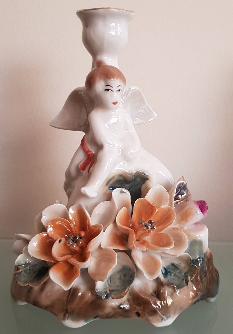 porcelain candle holder vintage antique angels decorations Vintage knick knack