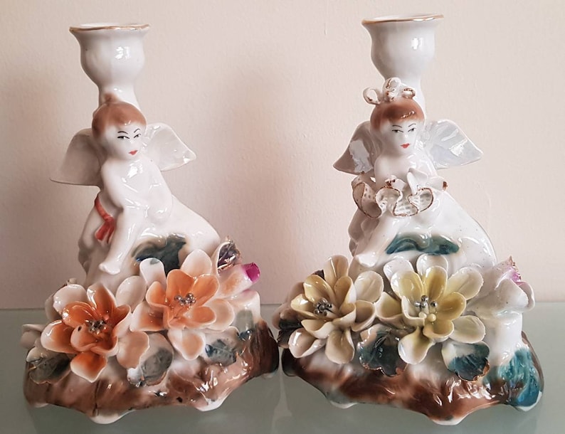 porcelain candle holder vintage antique angels decorations Vintage knick knack