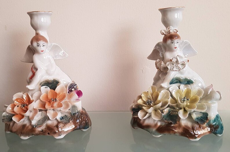 porcelain candle holder vintage antique angels decorations Vintage knick knack