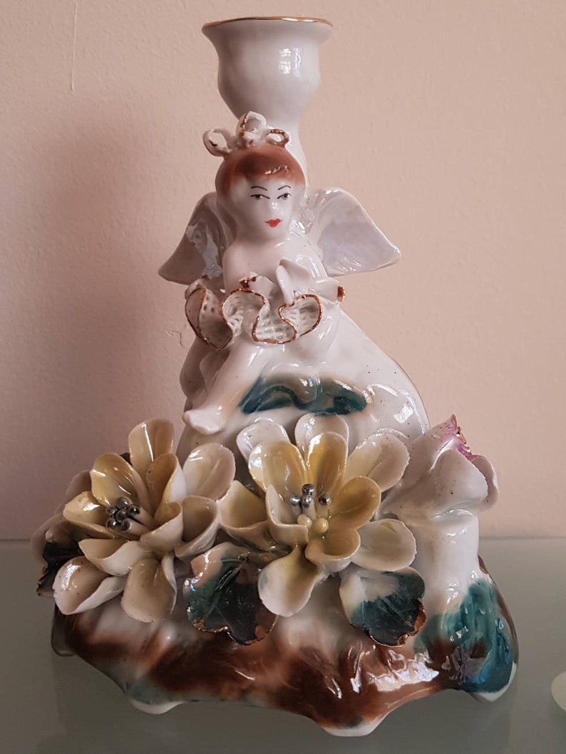 porcelain candle holder vintage antique angels decorations Vintage knick knack