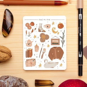 Hoja de pegatinas de otoño acogedor, pegatinas de diario, pegatinas de planificador, pegatinas de bujo, pegatinas de otoño, pegatinas de estilo cottagecore