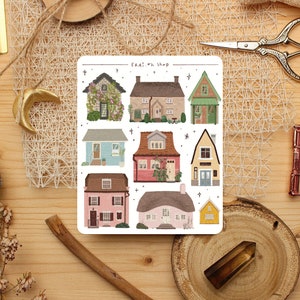 foglio di adesivi case di campagna, adesivi per journal, planner stickers, adesivi per scrapbook, adesivi primaverili, adesivi cottagecore