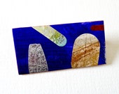 Unique Blue Multicoloured Laminated Paper Brooch. Custom Handmade Brooch With Inlaid Detail. Unique Christmas, Anniversary or Birthday Gift.
