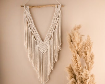 Colgante de pared de macramé inspirado en Boho, decoración de estilo tribal, arte de la pared de la sala de estar, muebles texturizados, arte de fibra, interiores únicos para el hogar