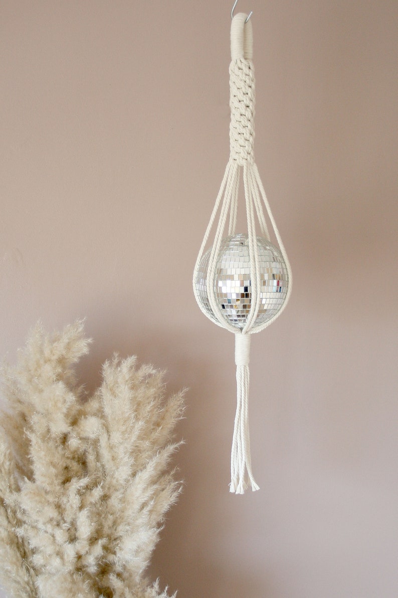 Diva Disco Ball Macrame Hanger, Fun and Vibrant Home Decor, Sun Catcher, Funky home decor, Eye Catching Home Interiors Natural Cotton