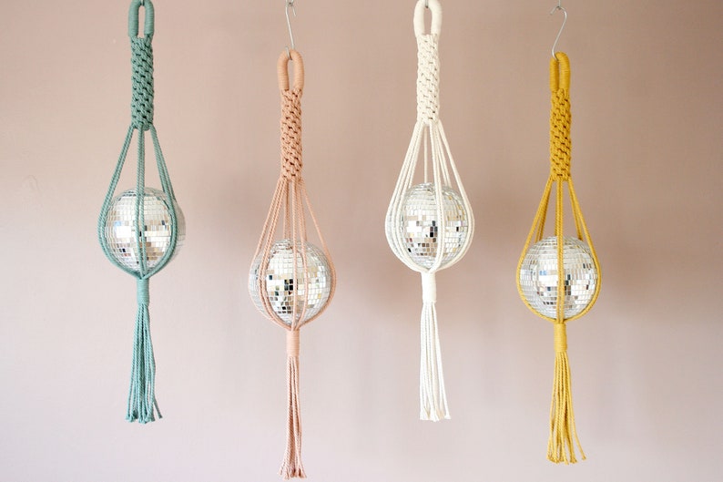 Diva Disco Ball Macrame Hanger, Fun and Vibrant Home Decor, Sun Catcher, Funky home decor, Eye Catching Home Interiors image 1