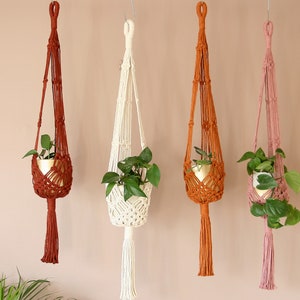 Plant Hanger, Handmade with Colourful Recycled Cotton, Sustainable Gift for plant lovers, Tropical Style Decor, Vibrant, Warming, image 1