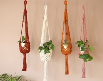 Plant Hanger, Handmade with Colourful Recycled Cotton, Sustainable Gift for plant lovers, Tropical Style Decor, Vibrant, Warming,