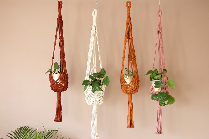 Plant Hanger, Handmade with Colourful Recycled Cotton, Sustainable Gift for plant lovers, Tropical Style Decor, Vibrant, Warming, image 1