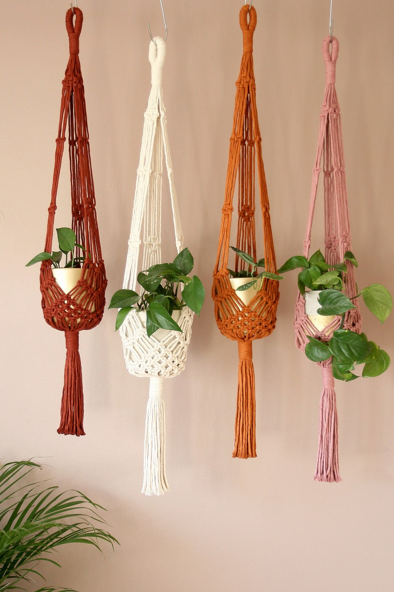 Plant Hanger, Handmade with Colourful Recycled Cotton, Sustainable Gift for plant lovers, Tropical Style Decor, Vibrant, Warming, image 4