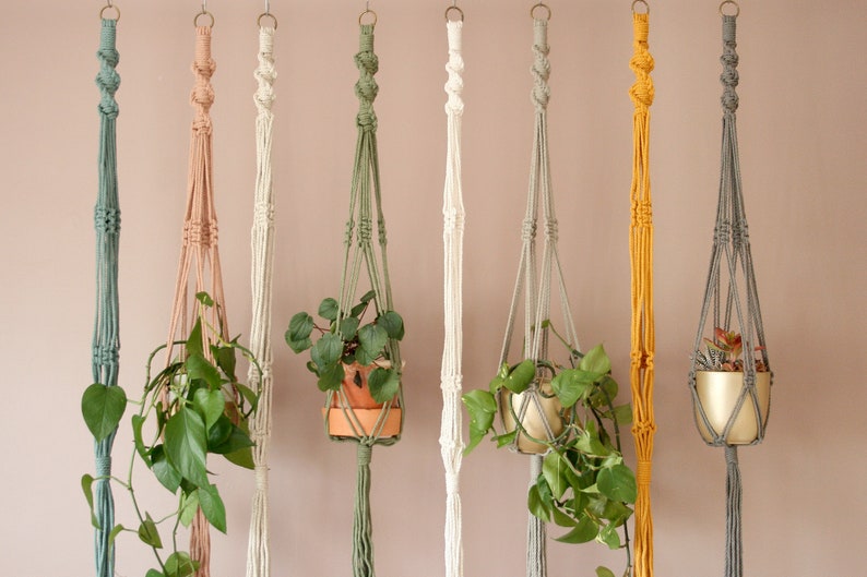 Colourful Macrame Plant Hangers made with Cotton Cord . Decorate and furnish your home with planthangers. Sustainable Gift. Houseplant lover image 1