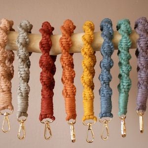 Macrame Spiral Wristlet Keychain: Recycled Cotton Boho Keyholder