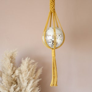 Diva Disco Ball Macrame Hanger, Fun and Vibrant Home Decor, Sun Catcher, Funky home decor, Eye Catching Home Interiors Mustard