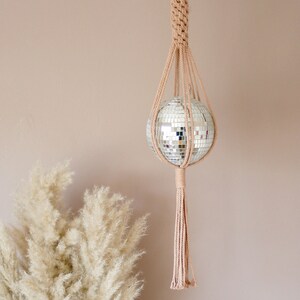 Diva Disco Ball Macrame Hanger, Fun and Vibrant Home Decor, Sun Catcher, Funky home decor, Eye Catching Home Interiors Peach