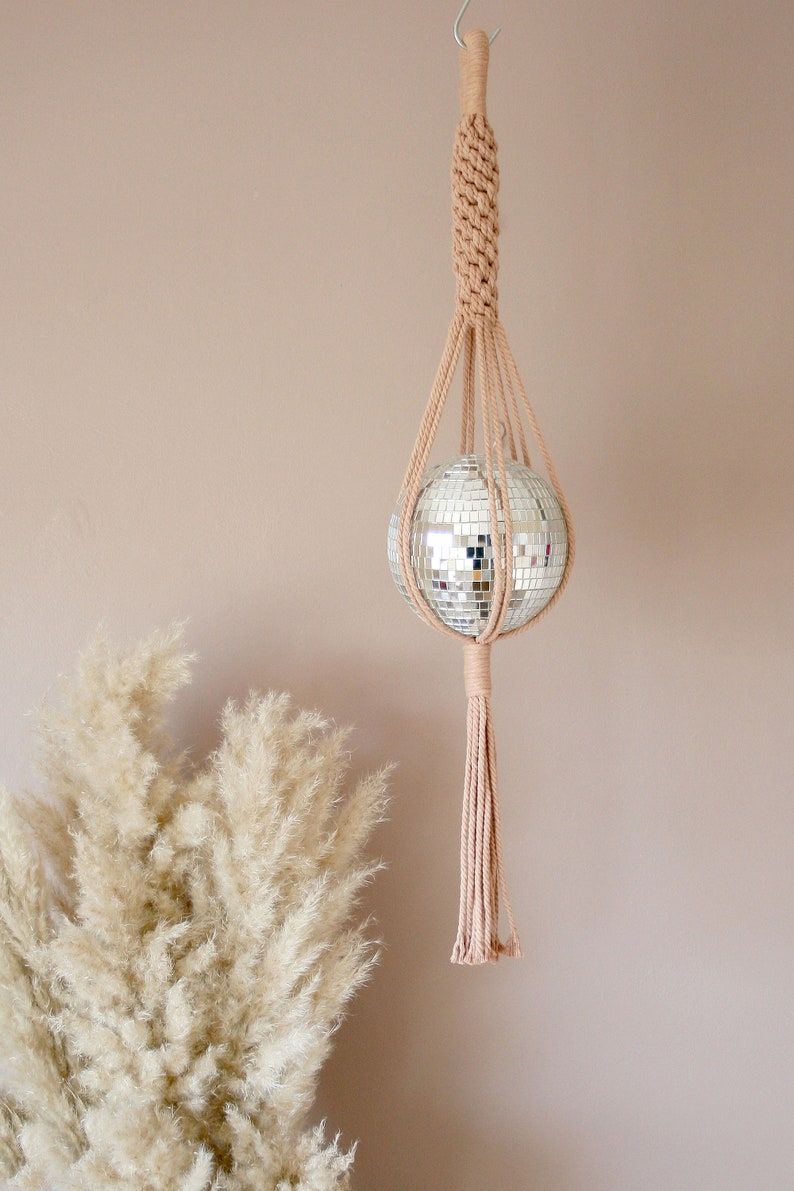 Diva Disco Ball Macrame Hanger, Fun and Vibrant Home Decor, Sun Catcher, Funky home decor, Eye Catching Home Interiors Peach