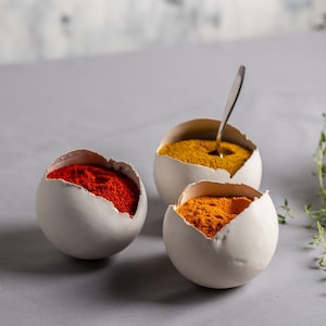 Set of 3 Small Ceramic Condiment Bowls, Contemporary Spices Dish
