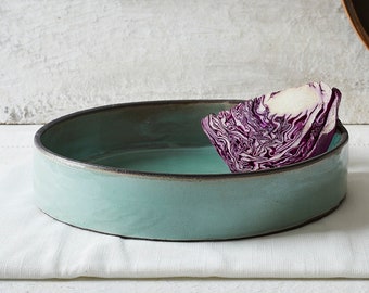 Large Round Turquoise Casserole Baking Dish, Ceramic Handmade Oven to Table Baking & Serving Dish