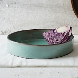 Large Round Turquoise Casserole Baking Dish, Ceramic Handmade Oven to Table Baking & Serving Dish