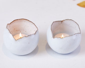 Set of 2 White Ceramic Handmade Candle Holders, Votive Candle Holder Set, Living Room Decor, Bathroom Decor, Romantic Gift